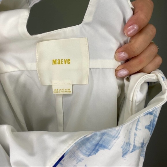 Anthropologie Maeve Blue & White Cut Out Back Sheath Dress - Picture 9 of 12